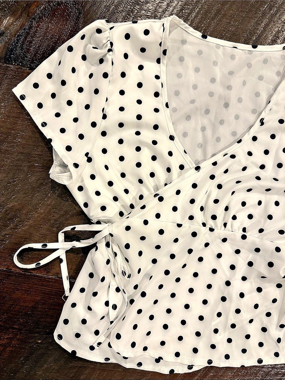 Polka Dot Wrap Blouse in White & Black - Picture 3 of 4